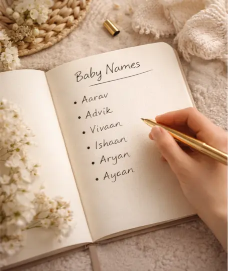 Notebook with curated baby name suggestions