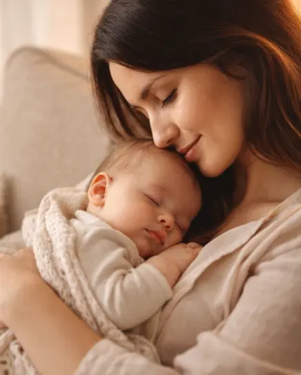 Mother lovingly holding her newborn baby