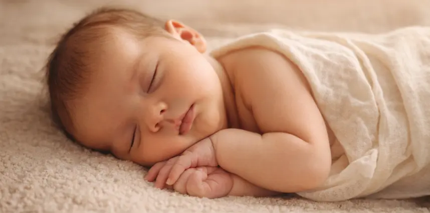Peaceful sleeping baby wrapped in a soft blanket